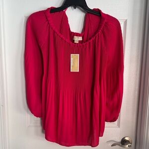 Michael Kors Vibrant Red Pleated Blouse